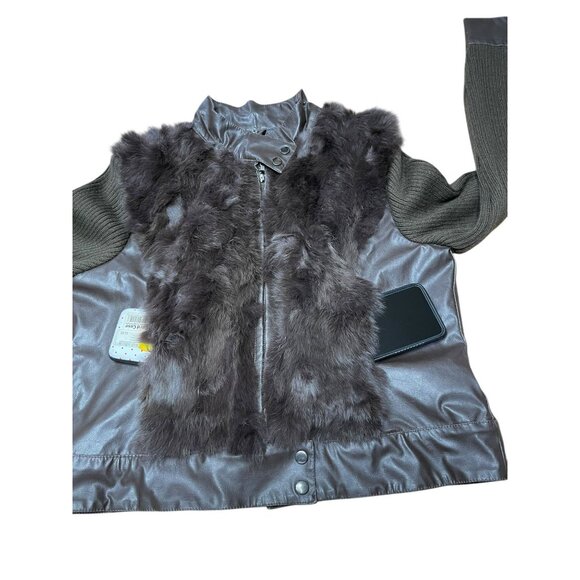 Jennyfer Brown Leather & 100% Rabbit Fur Jacket XL - Picture 10 of 16